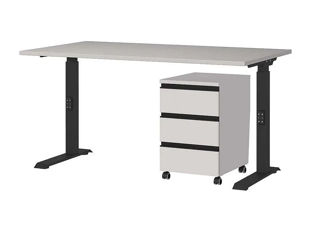Höhenverstellbarer Schreibtisch mit Schubladenelement