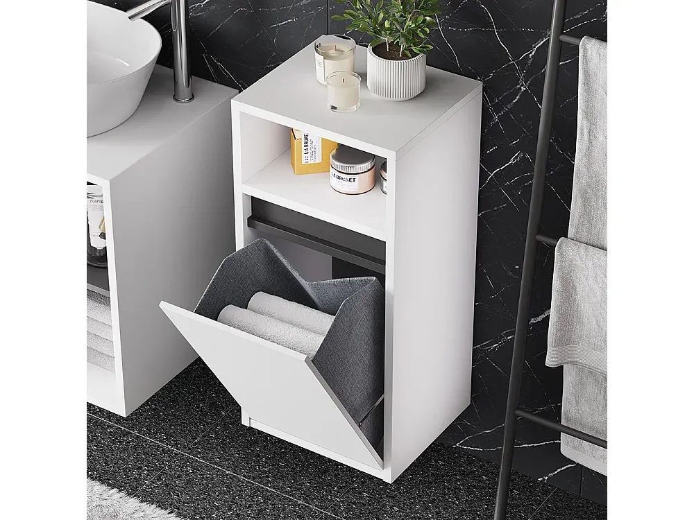 Moderner Badezimmerschrank in Grau mit Holzdekor 38x33x80