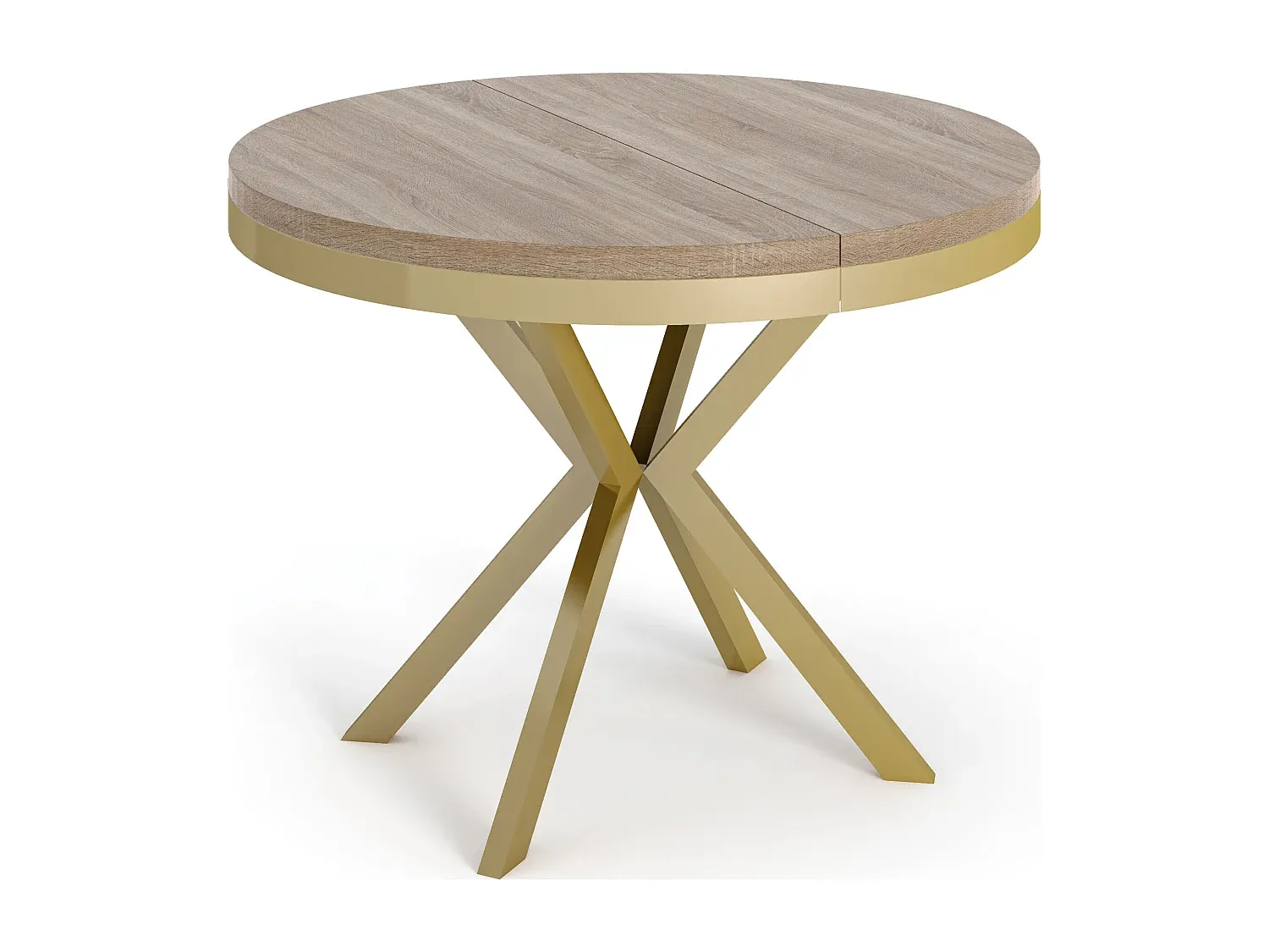 Runder Ausziehtisch mit Goldmetallbeinen 100-180 cm für Wohnzimmer