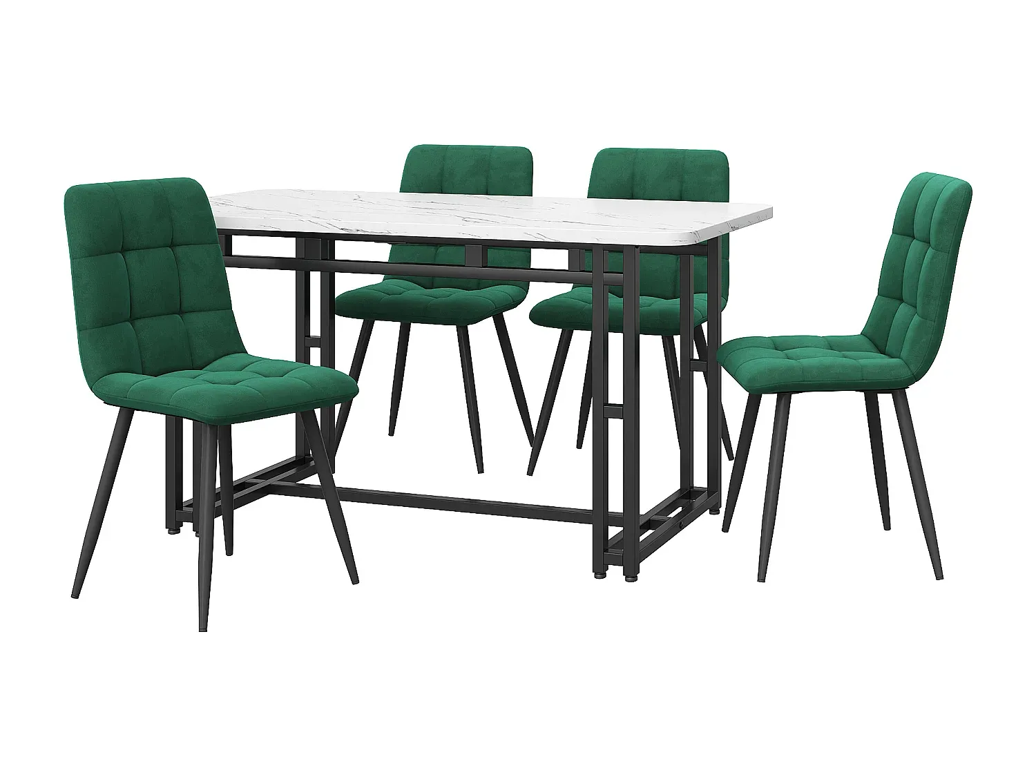 Esszimmer-Set mit Tisch und Samtstühlen, schwarz-weiß, 4-teilig