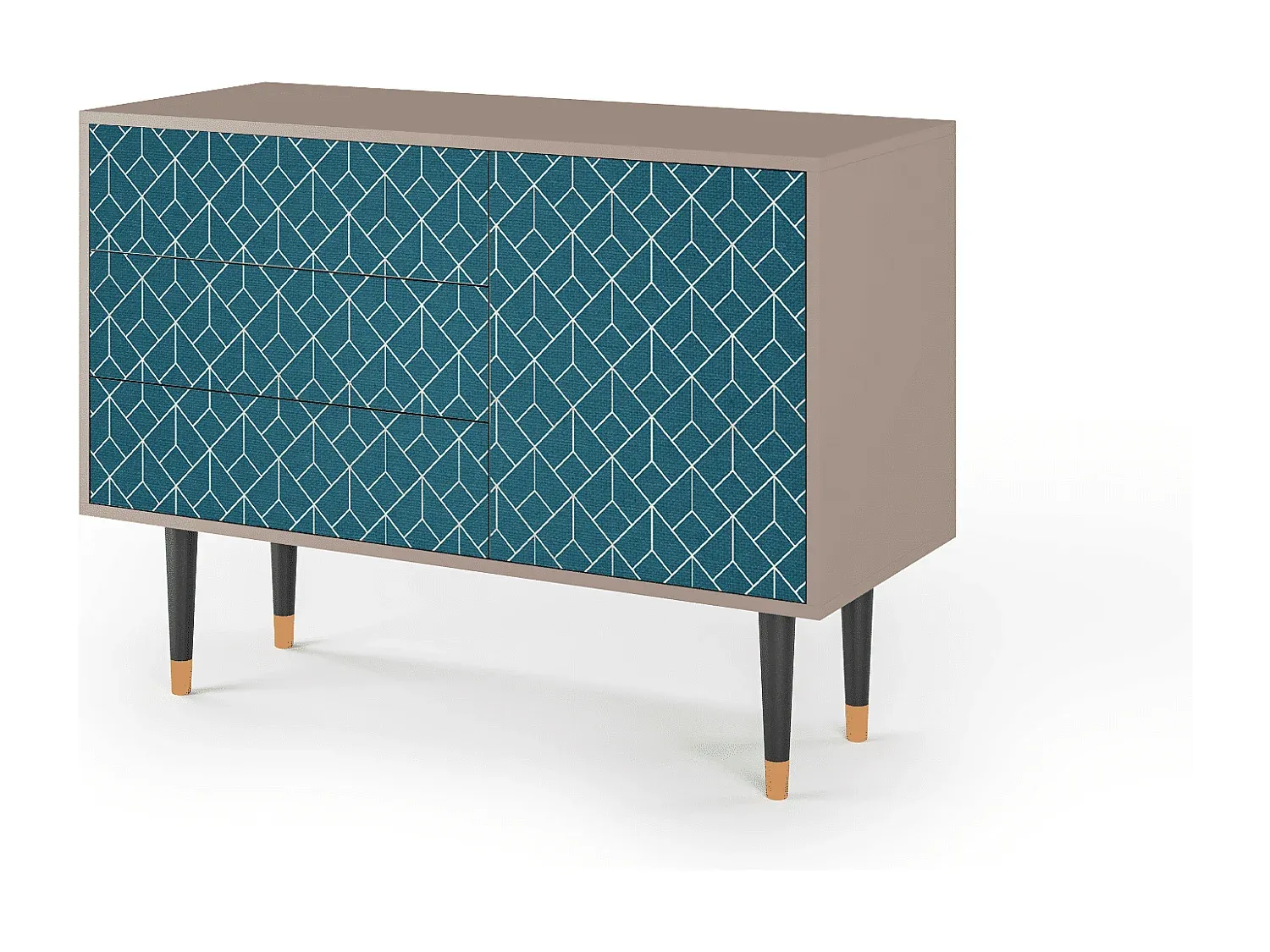 Schmales Sideboard mit geometrischem Muster in Türkis