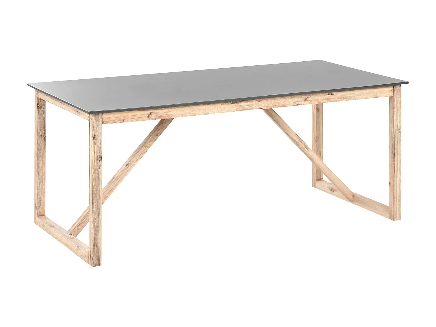 Rechteckiger Gartentisch aus Beton mit Holzbeinen in Grau 180x90cm