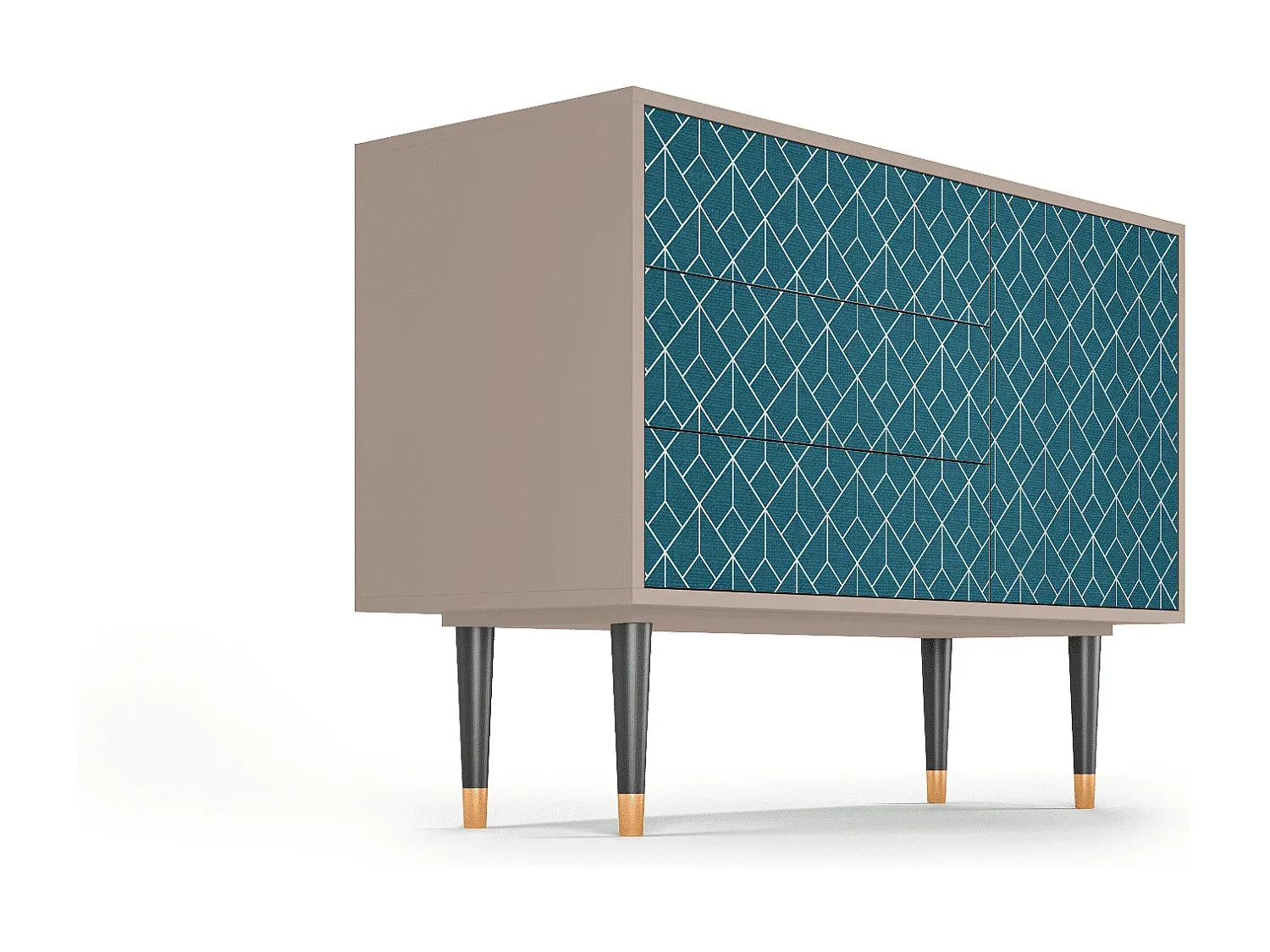 Schmales Sideboard mit geometrischem Muster in Türkis