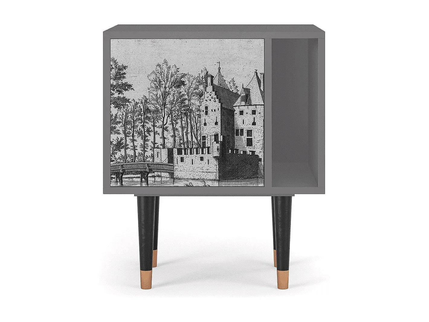 Moderner Nachttisch mit Brückendesign in Grau