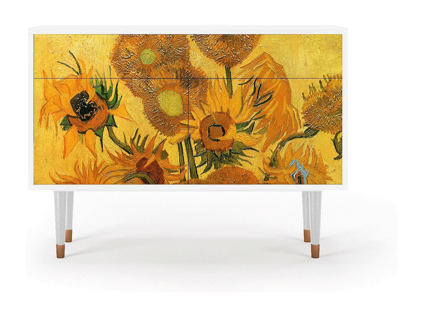 Kommode mit Sonnenblumenmotiv, Weiß, 115x85x48 cm