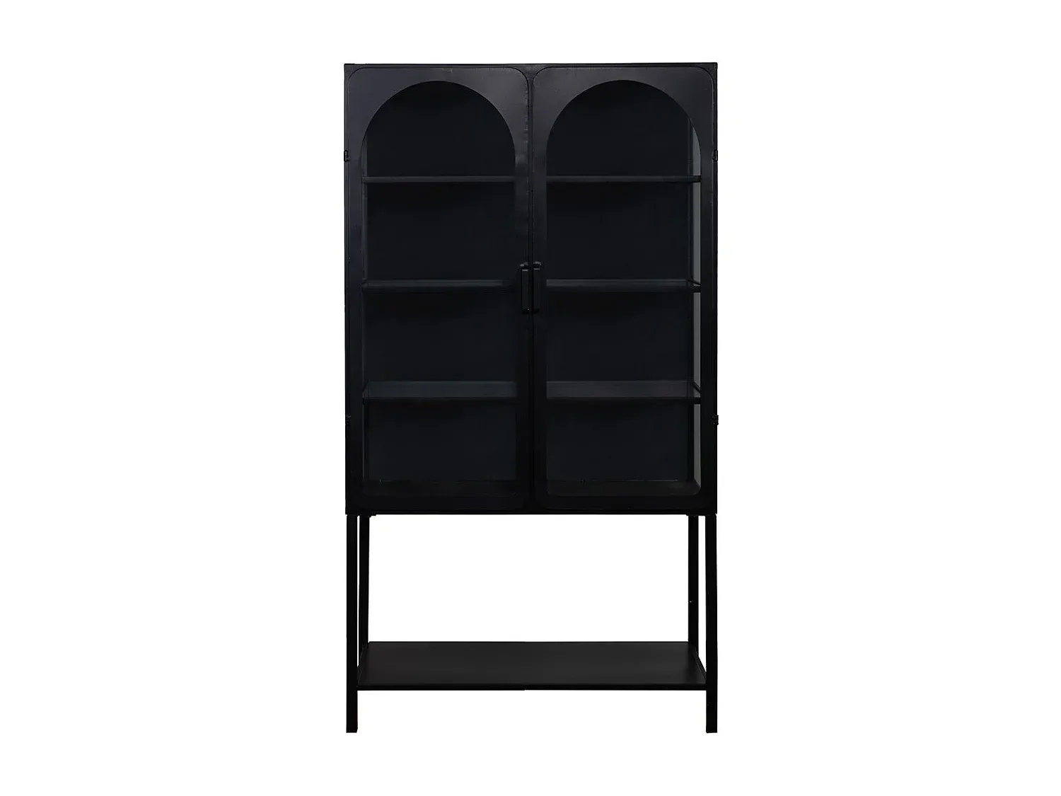 Schwarze Metallvitrine mit Glastüren 88x44x160