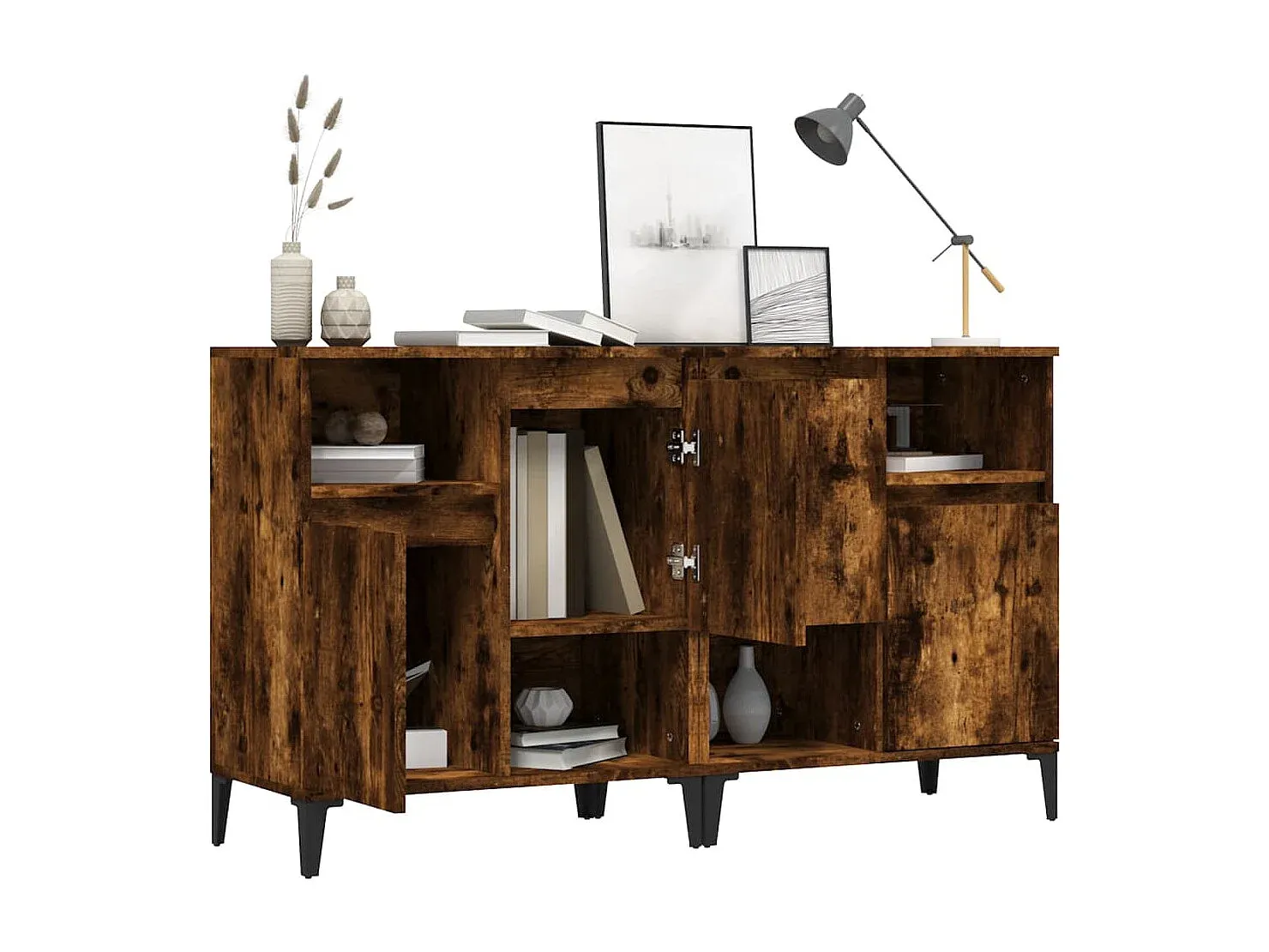 2er-Set Sideboards Lowboards in Räuchereiche 60x35x70 cm