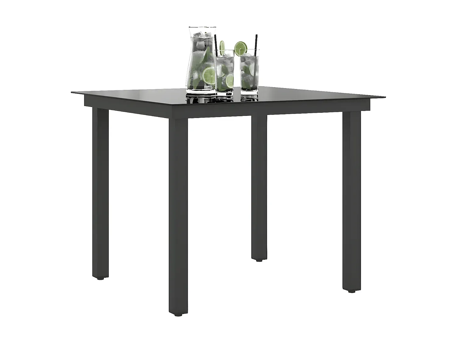 Moderner Gartentisch aus Aluminium und Glas, Schwarz, 80x80x74 cm