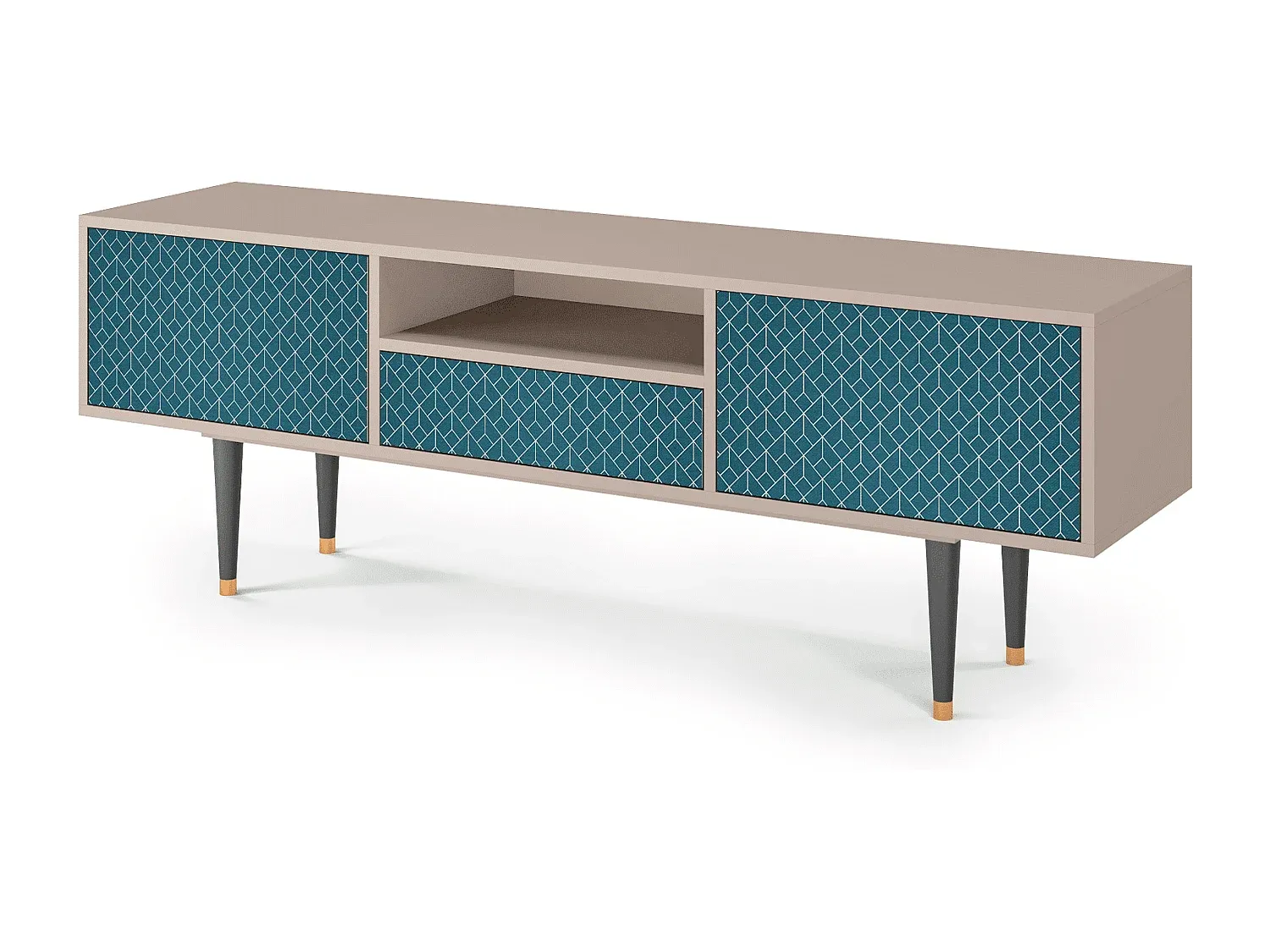 Modernes TV-Regal mit geometrischem Muster – Türkis