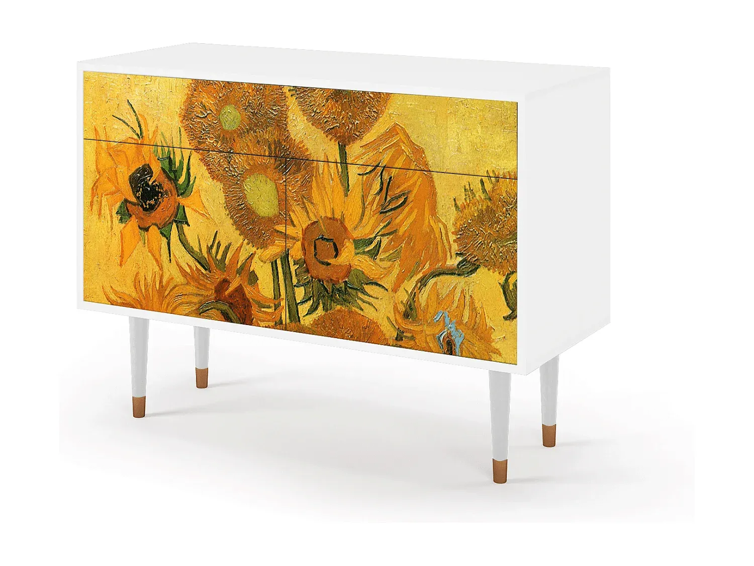 Kommode mit Sonnenblumenmotiv, Weiß, 115x85x48 cm