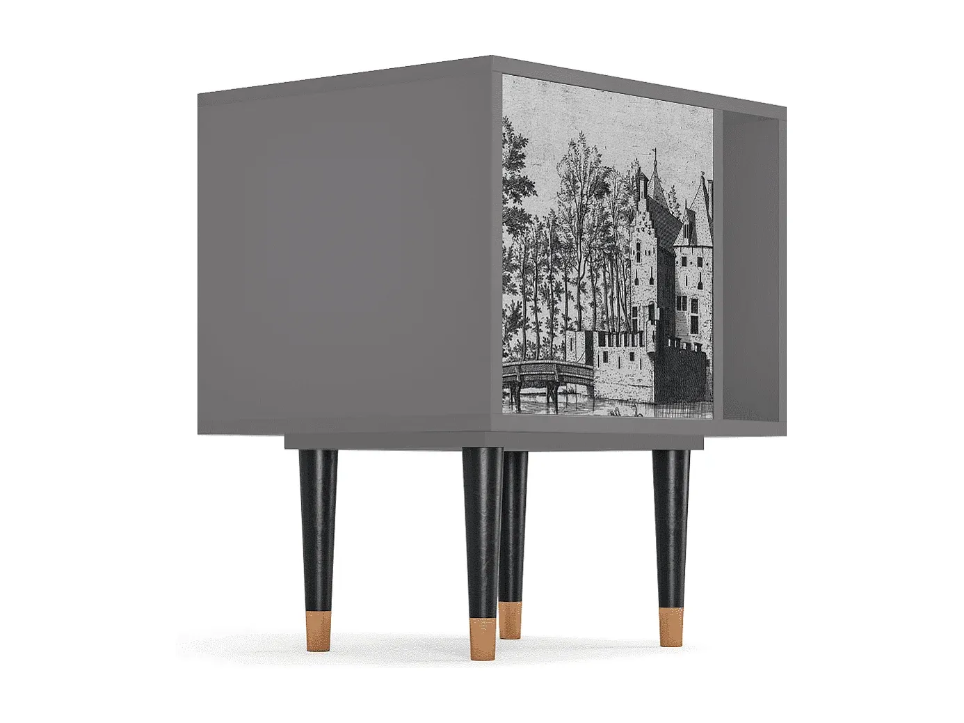 Moderner Nachttisch mit Brückendesign in Grau