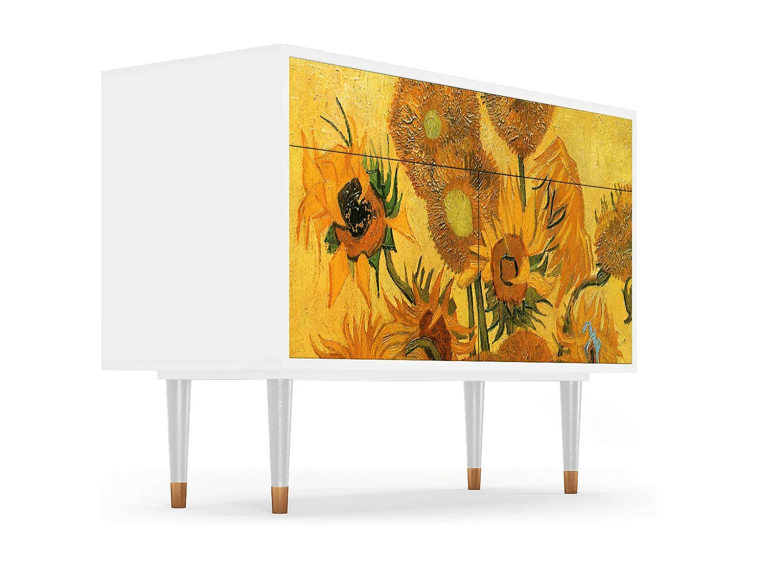 Kommode mit Sonnenblumenmotiv, Weiß, 115x85x48 cm