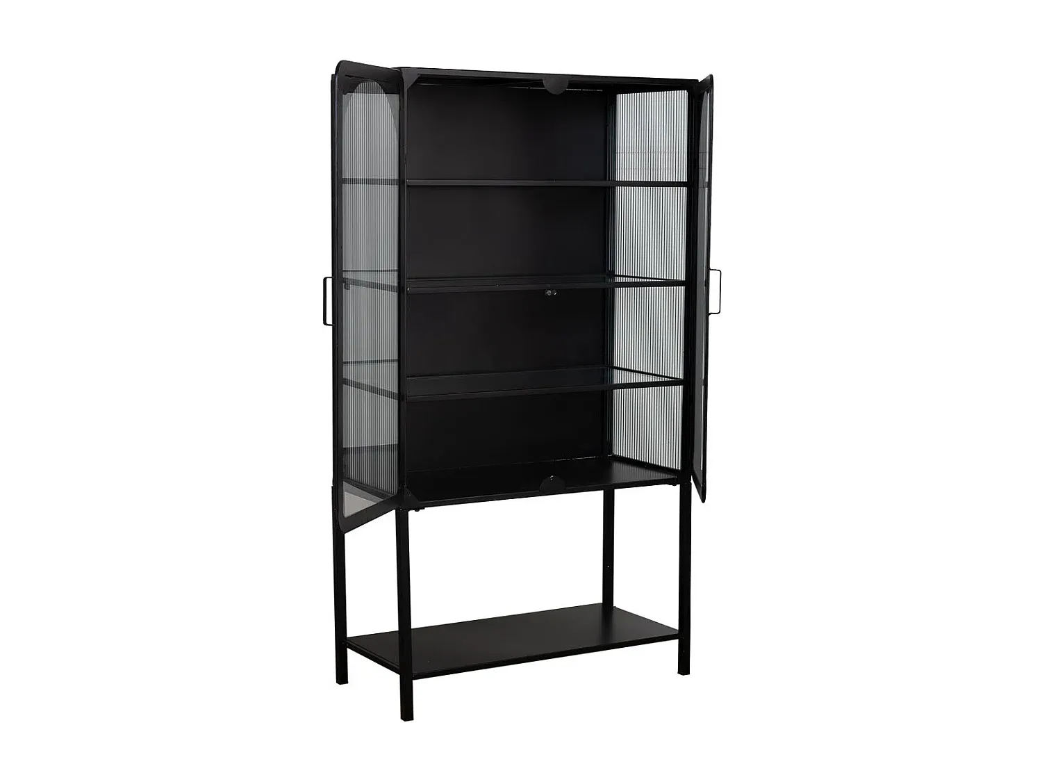 Schwarze Metallvitrine mit Glastüren 88x44x160