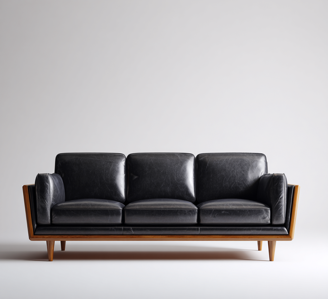 Canapé droit rembourré en simili cuir 200x90x85 cm - noir - style vintage-Havenupnest