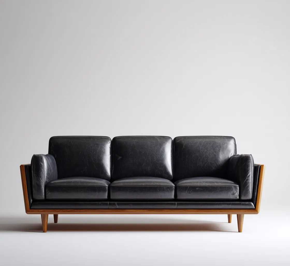 Canapé droit rembourré en simili cuir 200x90x85 cm - noir - style vintage-Havenupnest