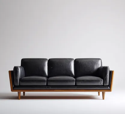 Canapé droit rembourré en simili cuir 200x90x85 cm - noir - style vintage-Havenupnest