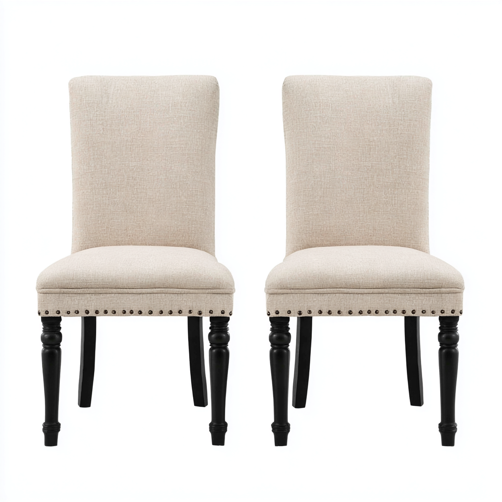 Chaise de salle à manger rembourrée en tissu 46x55x92 cm - Beige-Noir - Style classique pour salle à manger-Havenupnest