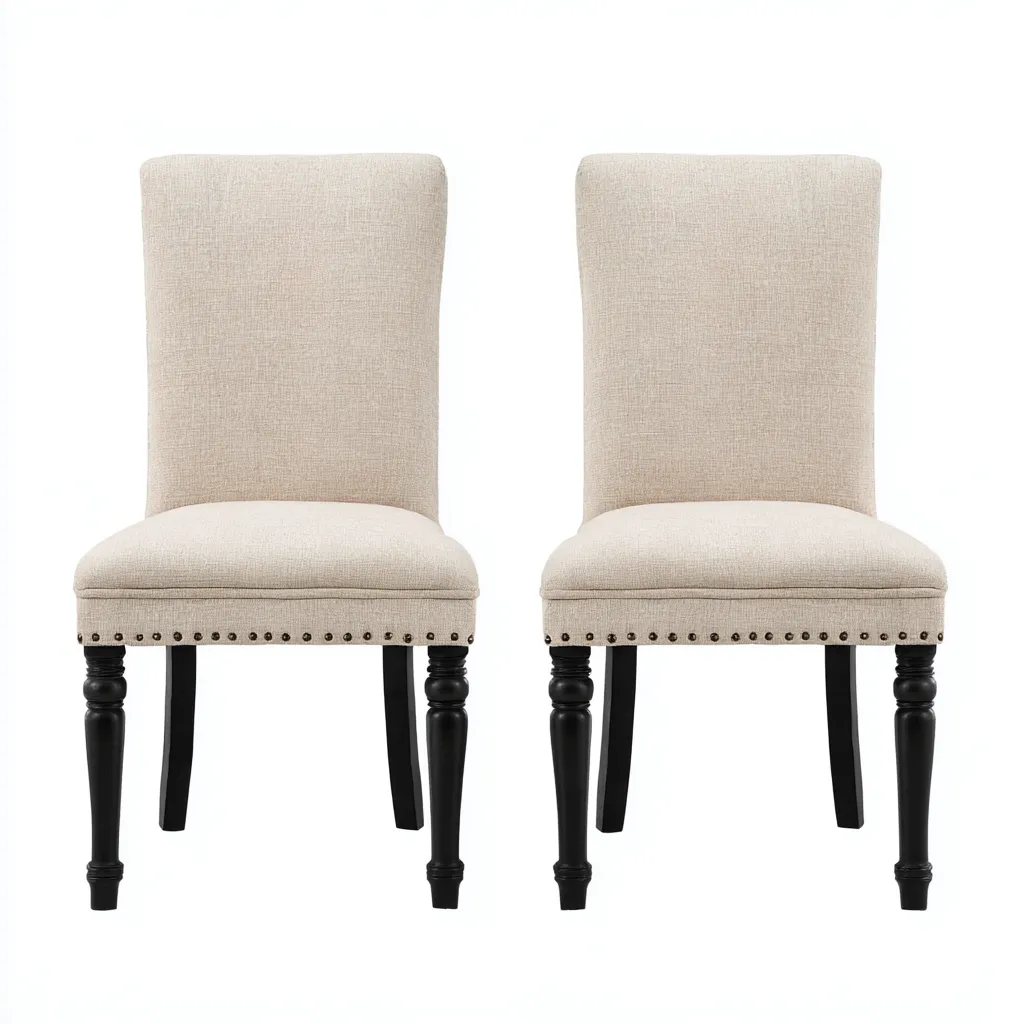 Chaise de salle à manger rembourrée en tissu 46x55x92 cm - Beige-Noir - Style classique pour salle à manger-Havenupnest