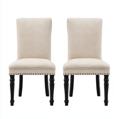 Chaise de salle à manger rembourrée en tissu 46x55x92 cm - Beige-Noir - Style classique pour salle à manger-Havenupnest