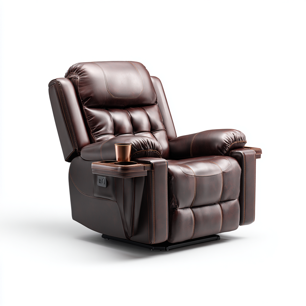 Fauteuil relax rembourré en similicuir 98x100x108 cm - Marron - Confort premium pour salon-Havenupnest