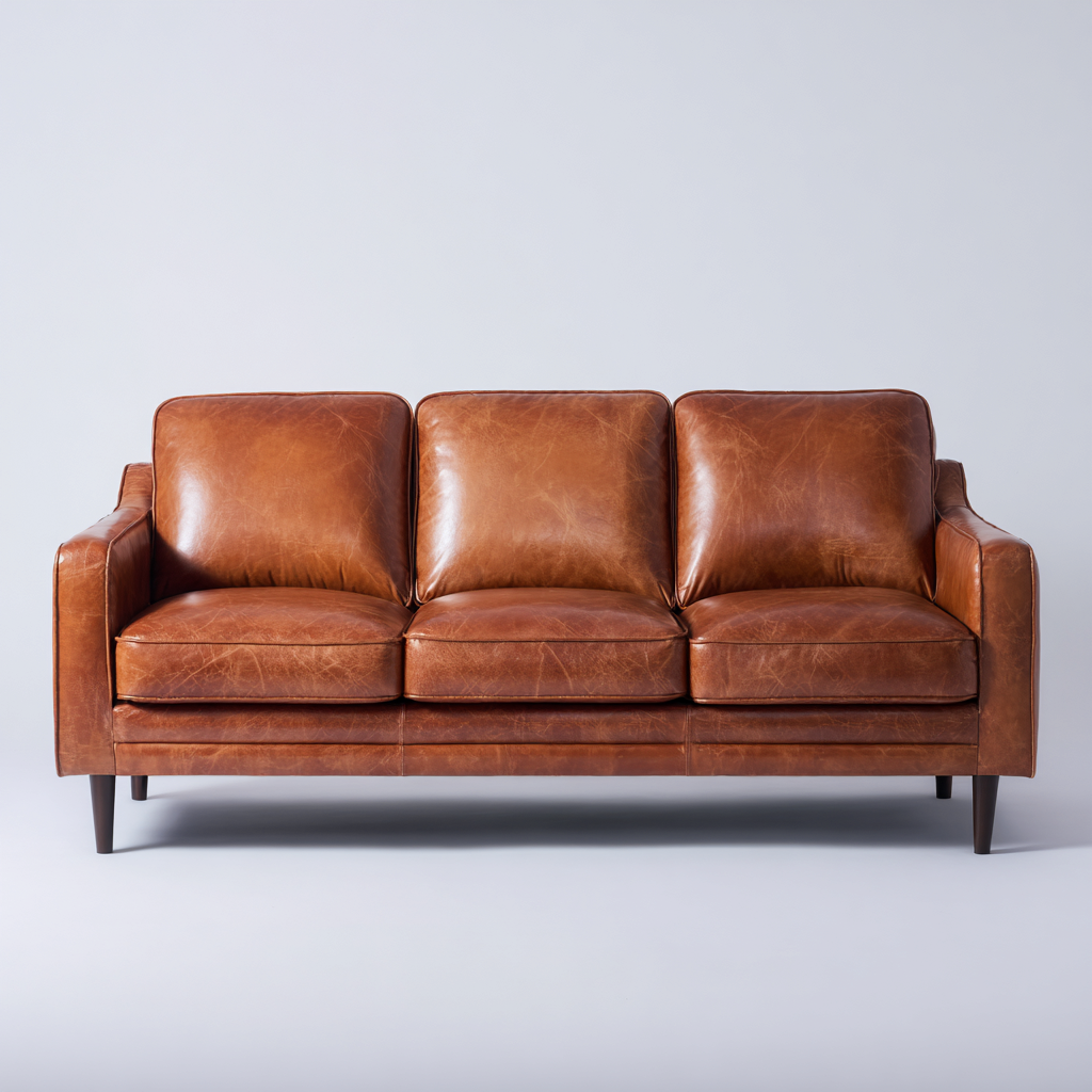 Canapé droit en cuir 215x90x85 cm - Finition marron - Style vintage-Havenupnest