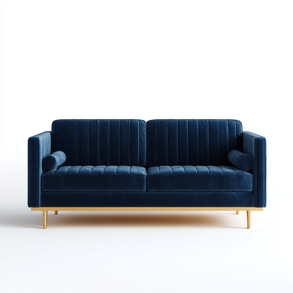 Canapé droit en tissu 200x85x80 cm - Finition bleu foncé - Style contemporain-Havenupnest