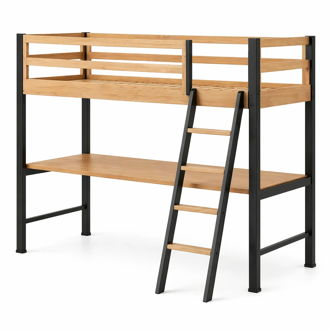 Hochbett eiche stahl leiter natur schwarz-NESTHAVENZ