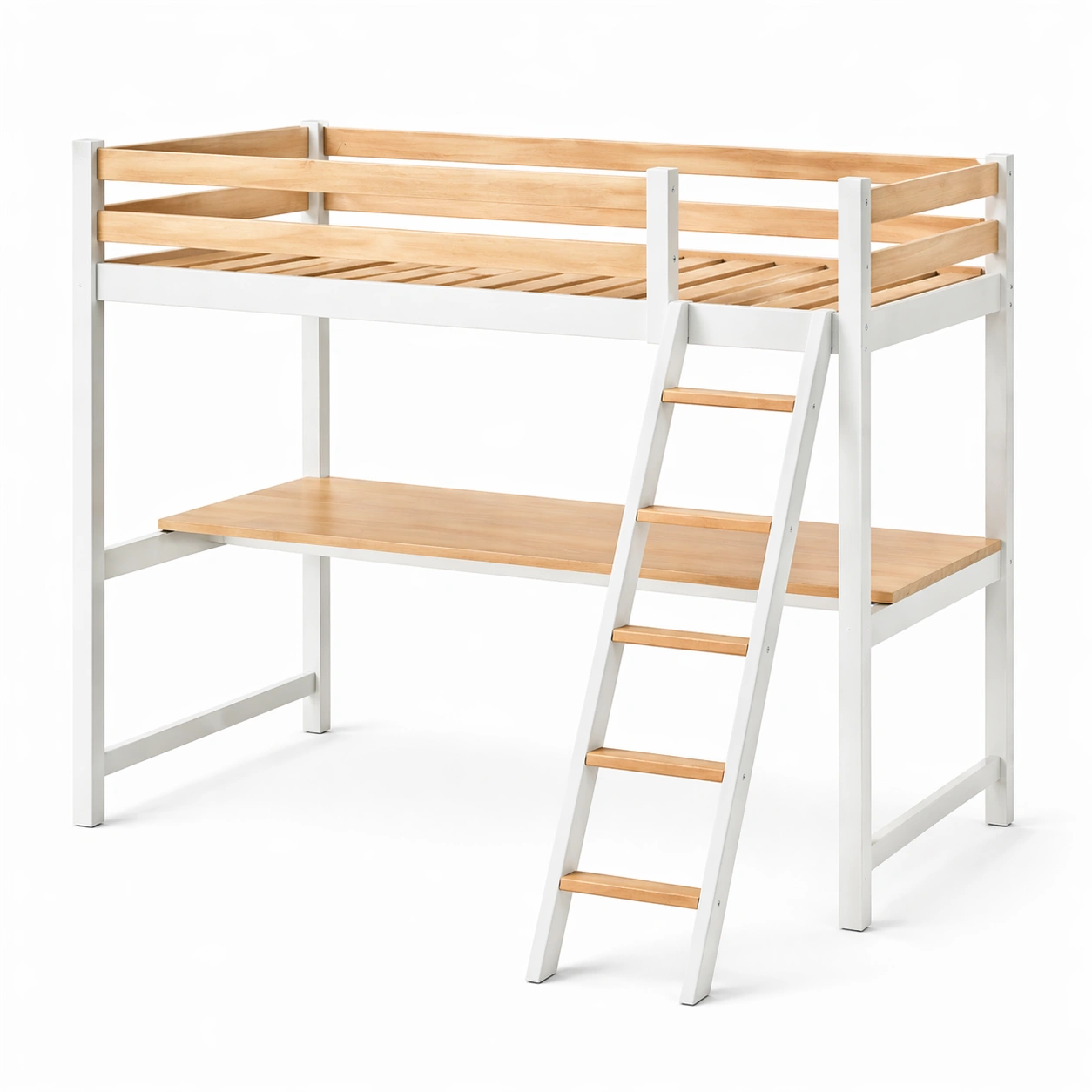 Hochbett kiefernholz metall schreibtisch weiß natur 200cm x 100cm x 160cm-NESTHAVENZ