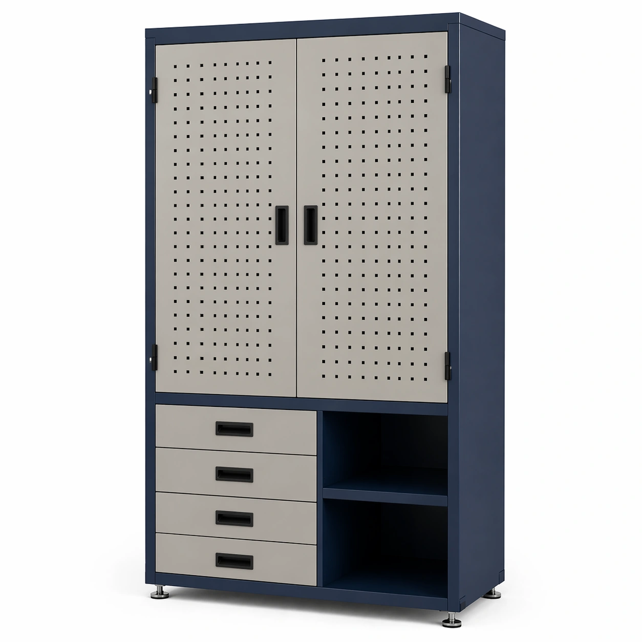 Werkzeugschrank lochblechtüren schubladen blau grau 185cm x 90cm x 40cm-NESTHAVENZ
