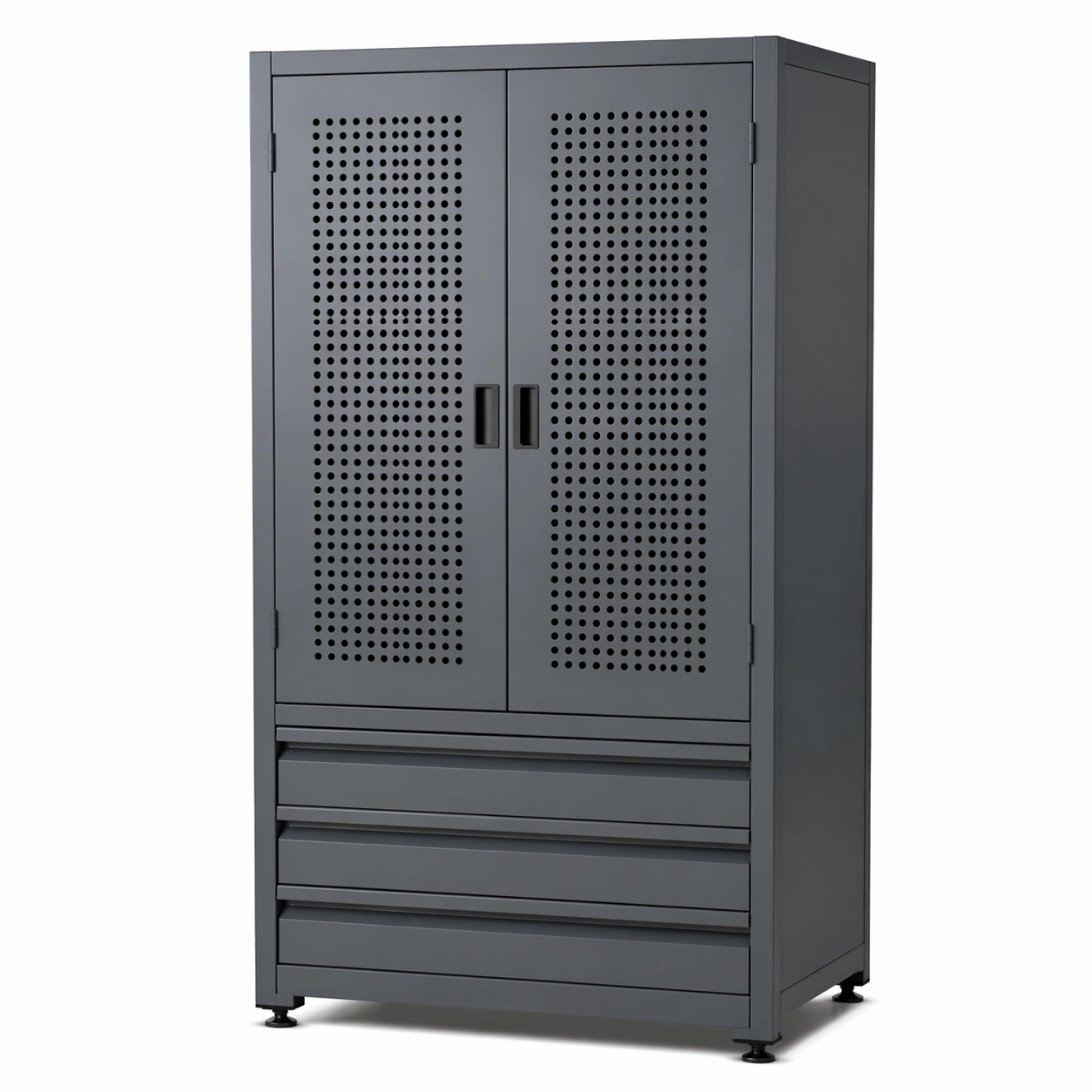 Werkzeugschrank stahl lochblechtüren schubladen grau 190cm x 90cm x 45cm-NESTHAVENZ