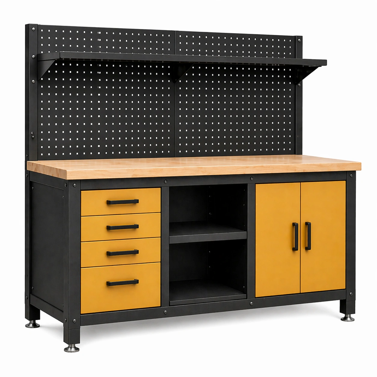 Werkbank massivholzplatte metallrahmen schwarz gelb 120cm x 60cm x 160cm-NESTHAVENZ