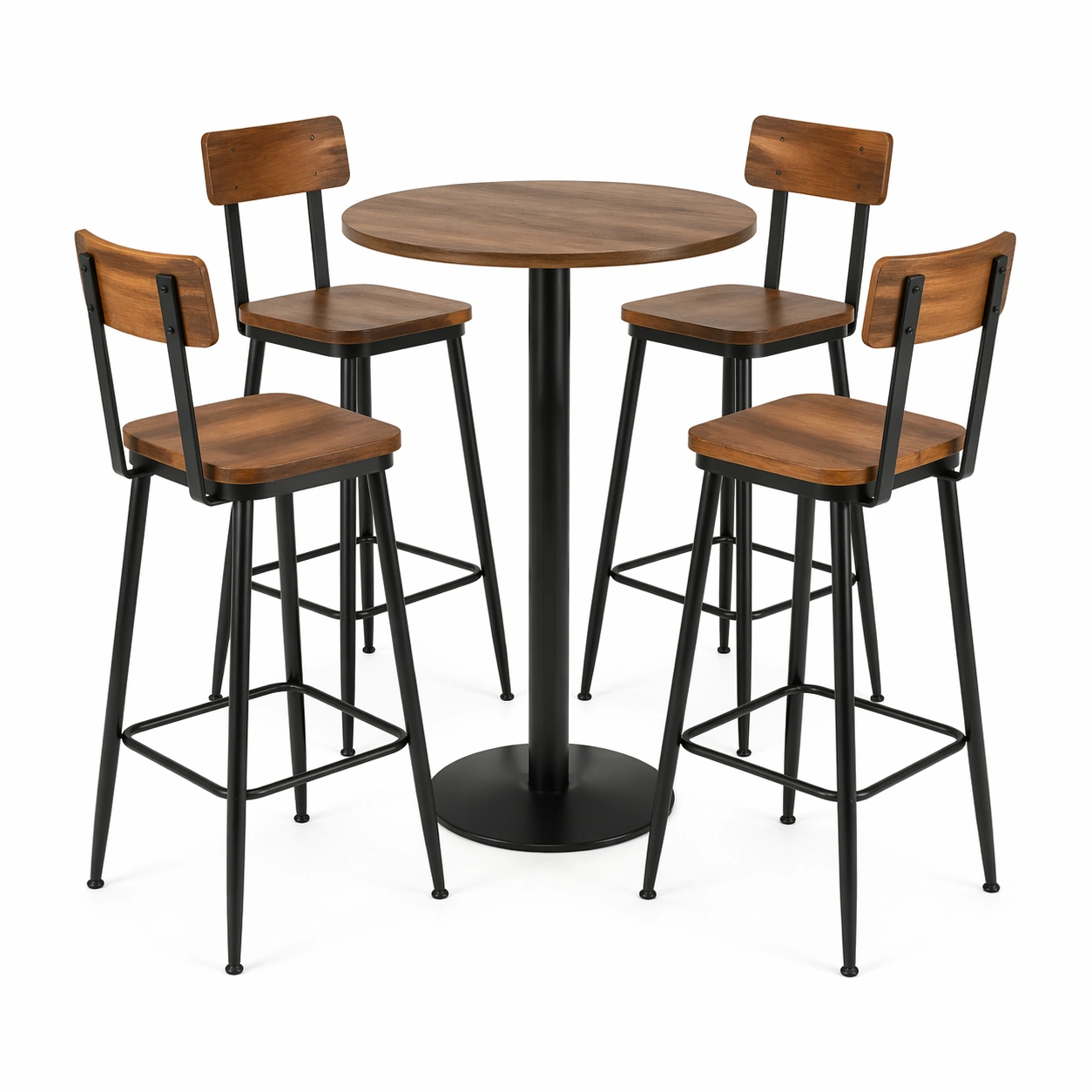 Bar-Set rund holz metall mit barhockern braun schwarz-NESTHAVENZ