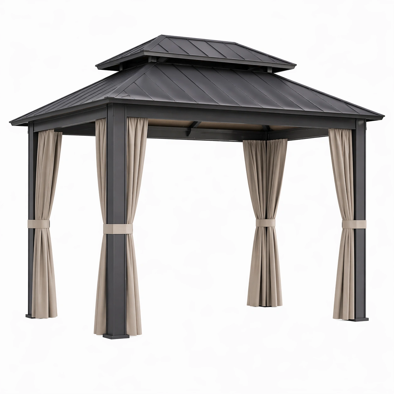 Pavillon aluminium polyester vorhänge schwarz beige-NESTHAVENZ