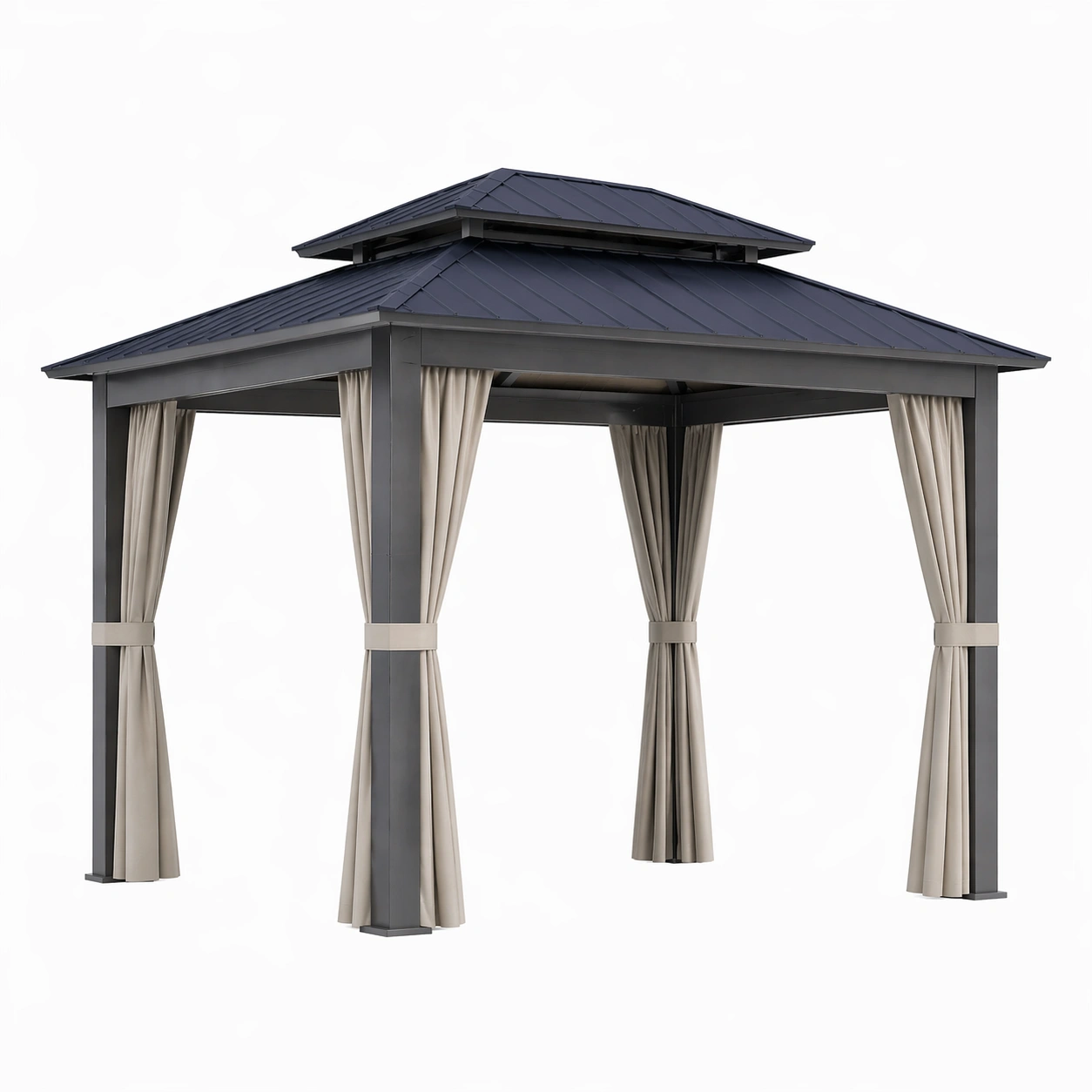 Pavillon aluminium polycarbonat dach polyester vorhänge grau beige-NESTHAVENZ
