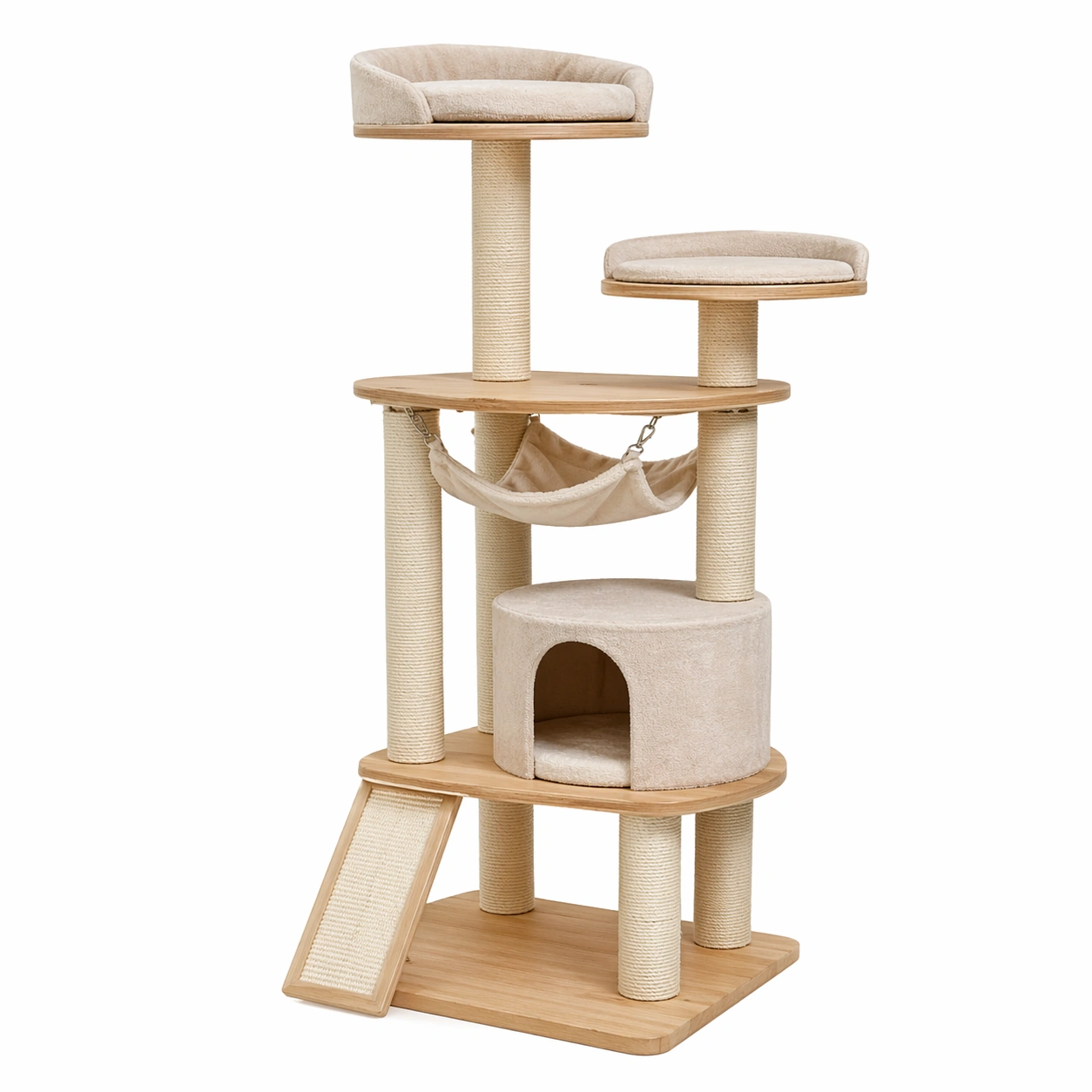 Kratzbaum holz sisal plüsch beige-NESTHAVENZ