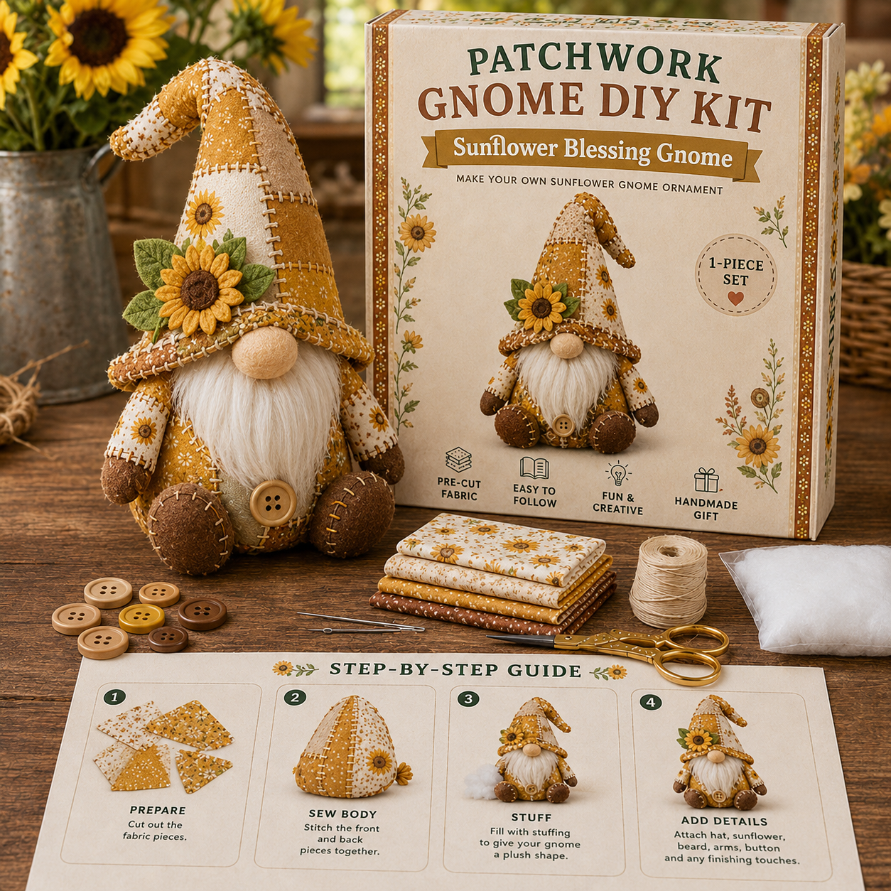 🧵DIY Patchwork Gnome Kit – Create Your Own Adorable Gnome ♂