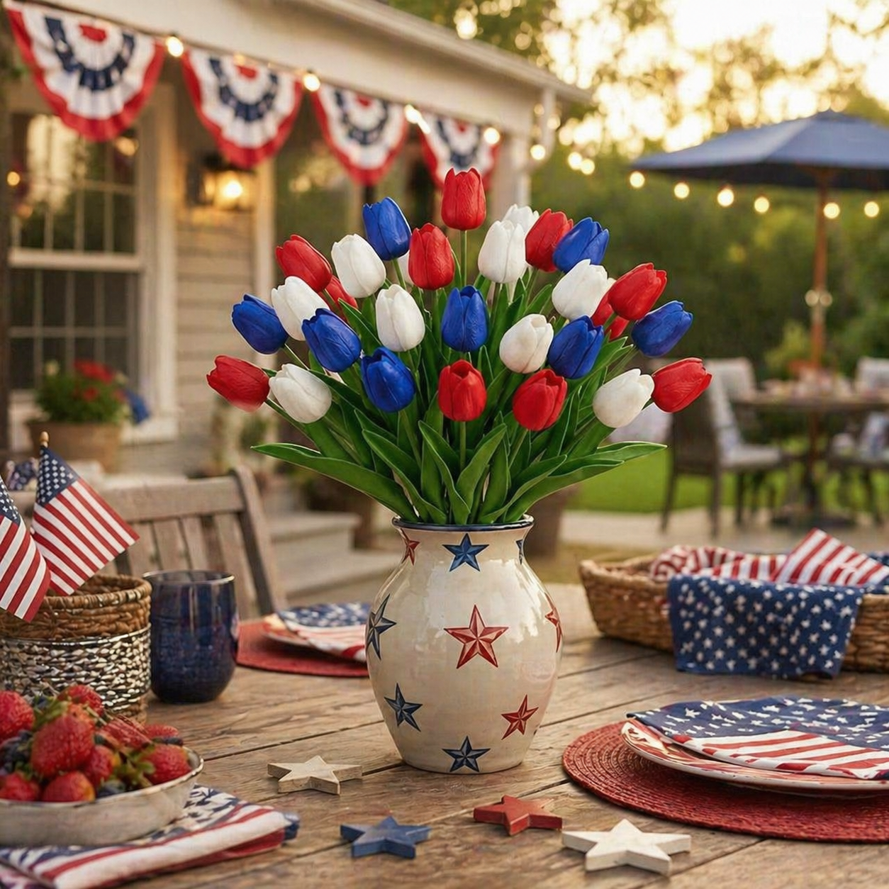 Red, White & Blue Artificial Tulips - 12 Bunches-EASESTER