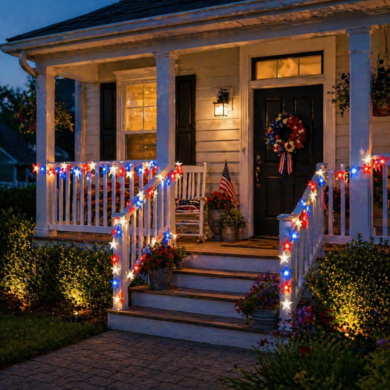 Red, White & Blue Star Solar String Lights-EASESTER