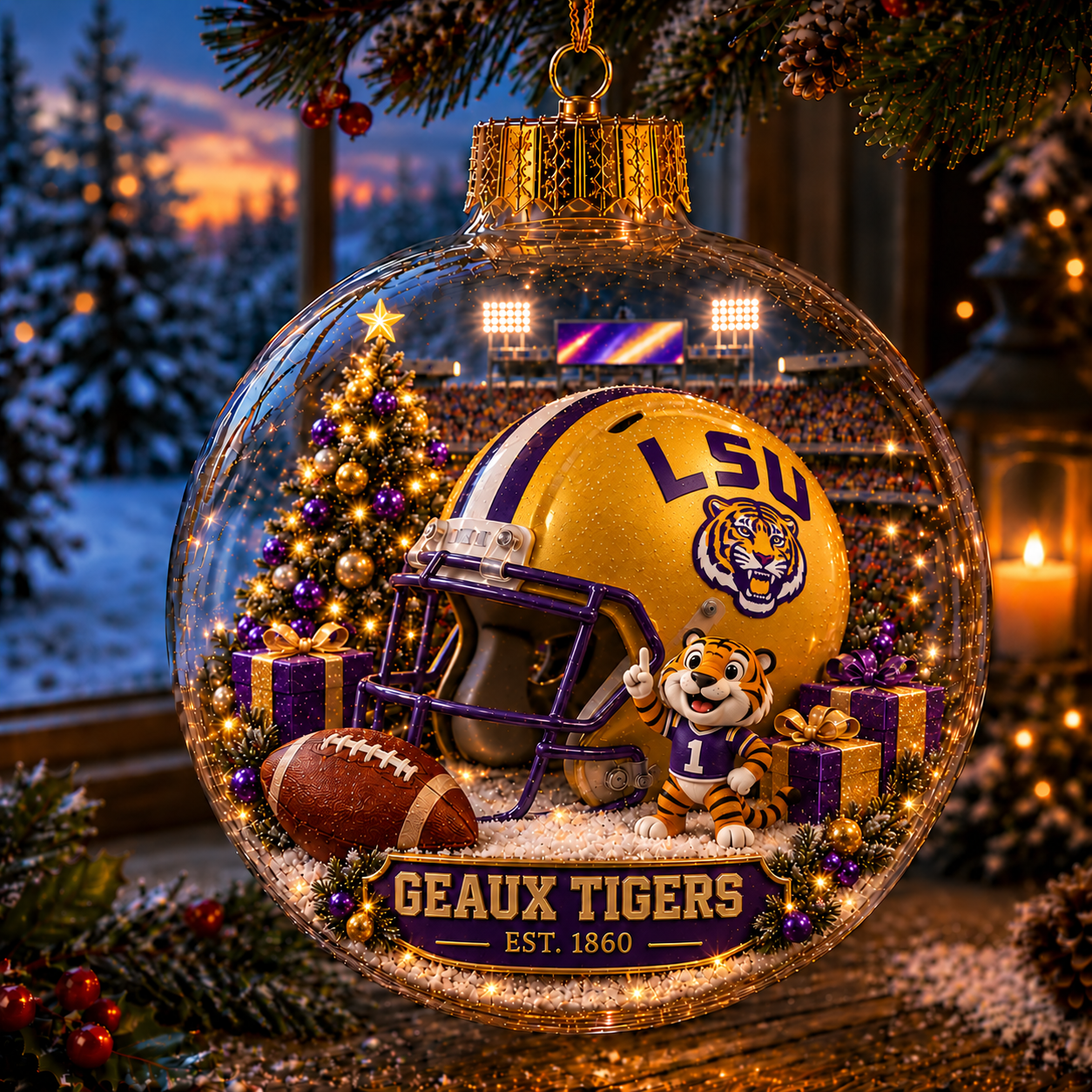 🏈🎄 Light-Up College Football Christmas Ornament