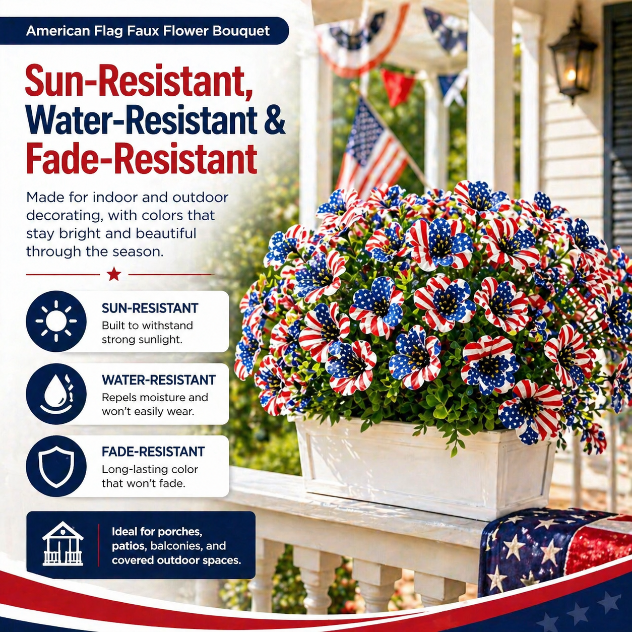 American Flag Faux Flower Bouquet - 12 Pcs-EASESTER