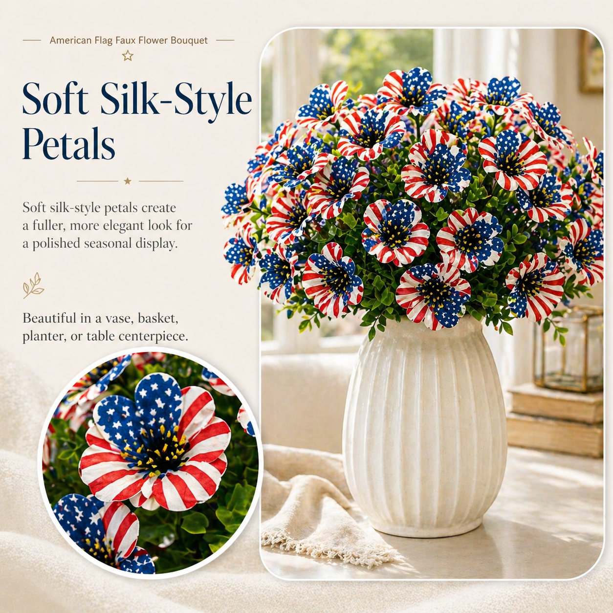American Flag Faux Flower Bouquet - 12 Pcs-EASESTER