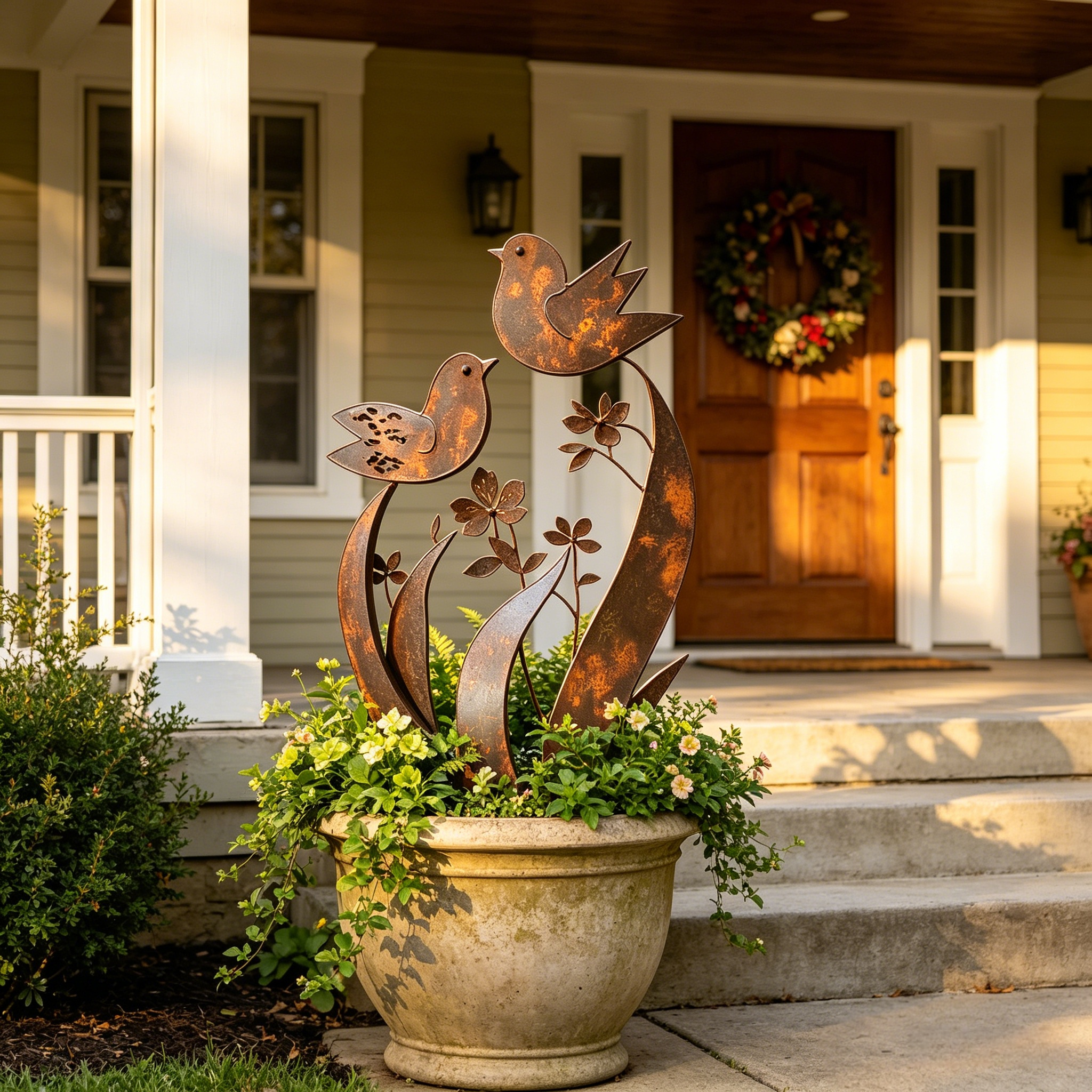 Bird & Wildflower Metal Garden Stake-EASESTER