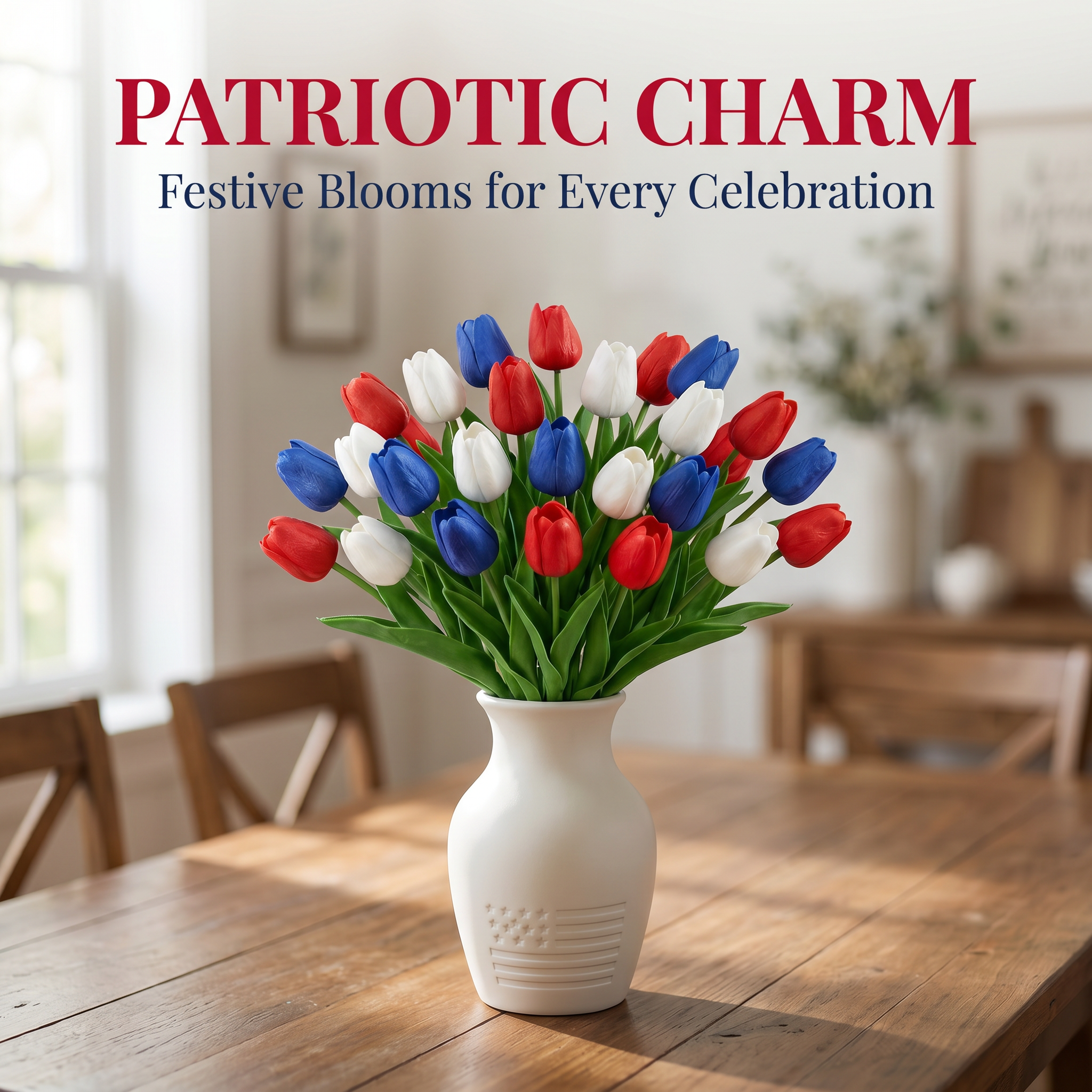 Red, White & Blue Artificial Tulips - 12 Bunches-EASESTER