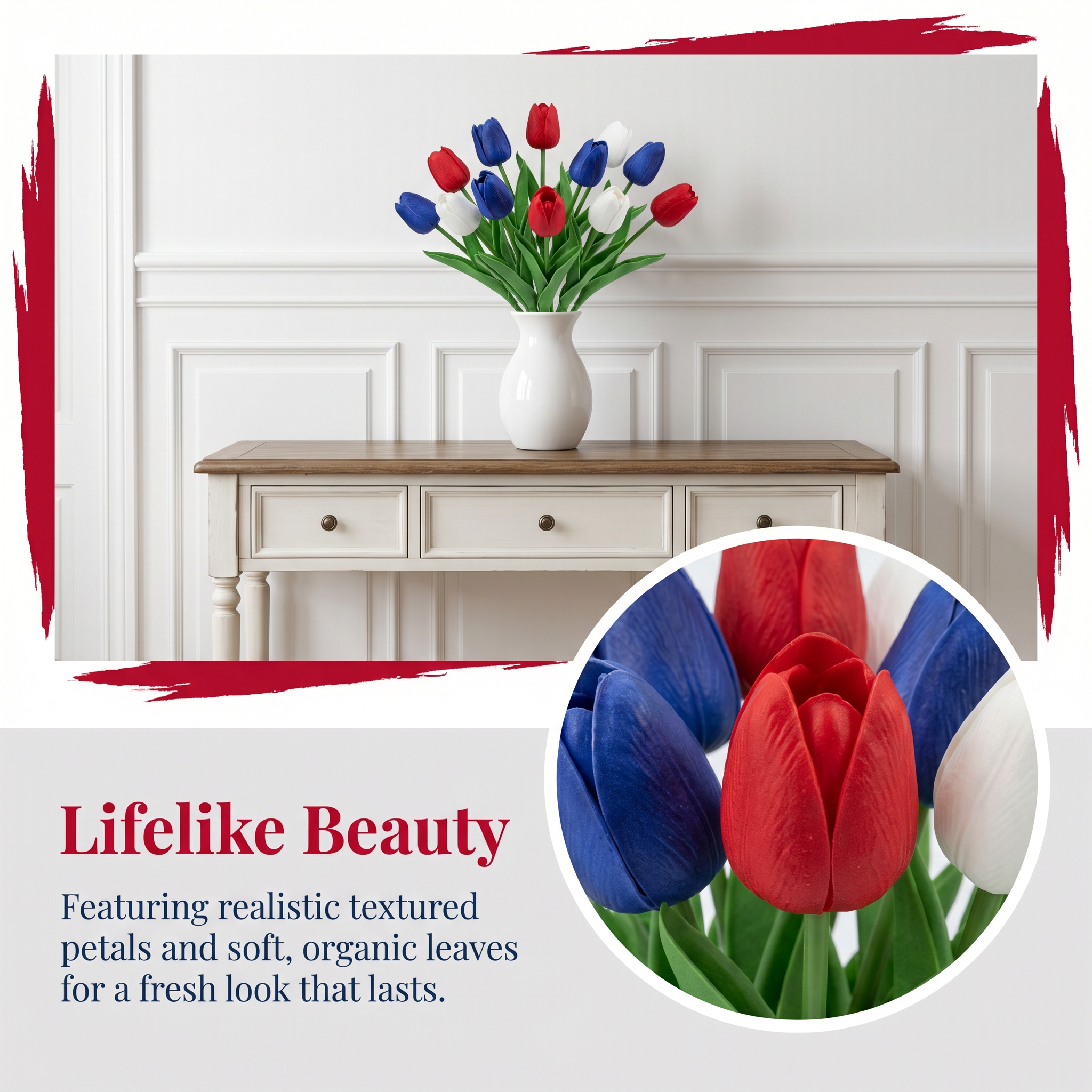 Red, White & Blue Artificial Tulips - 12 Bunches-EASESTER