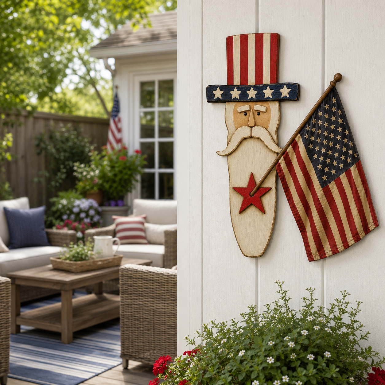 Vintage Uncle Sam Patriotic Wall Hanging with Flag-EASESTER