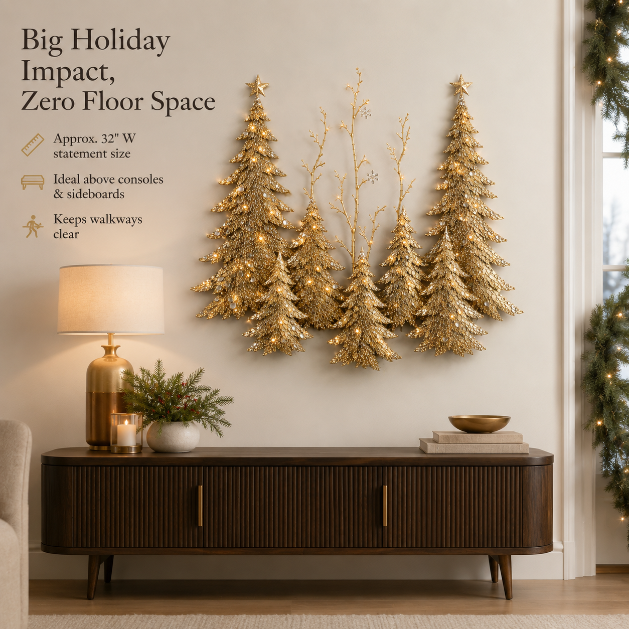 Golden Christmas Forest Illuminated Wall Sculpture