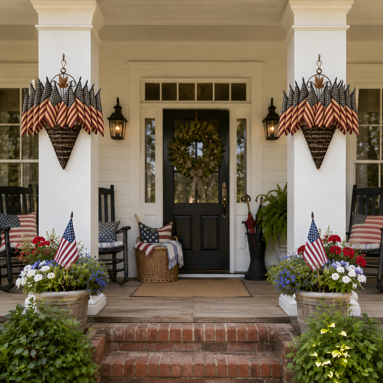 Vintage Patriotic Flag Basket Door Hanger-EASESTER