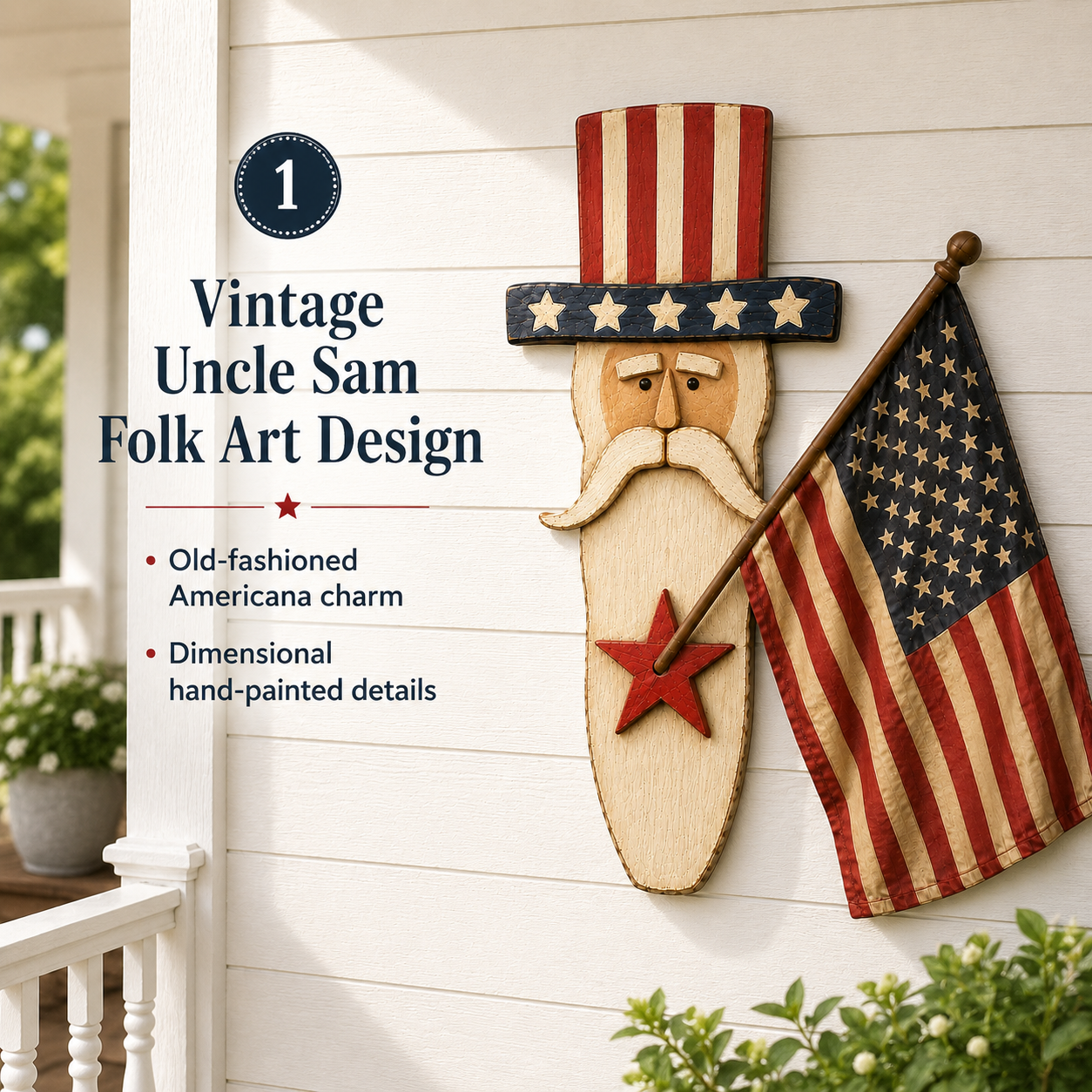 Vintage Uncle Sam Patriotic Wall Hanging with Flag-EASESTER