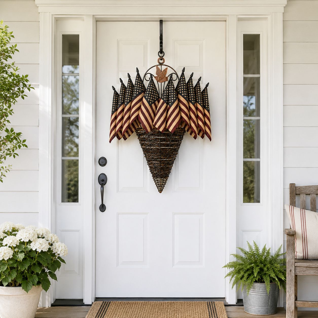Vintage Patriotic Flag Basket Door Hanger-EASESTER