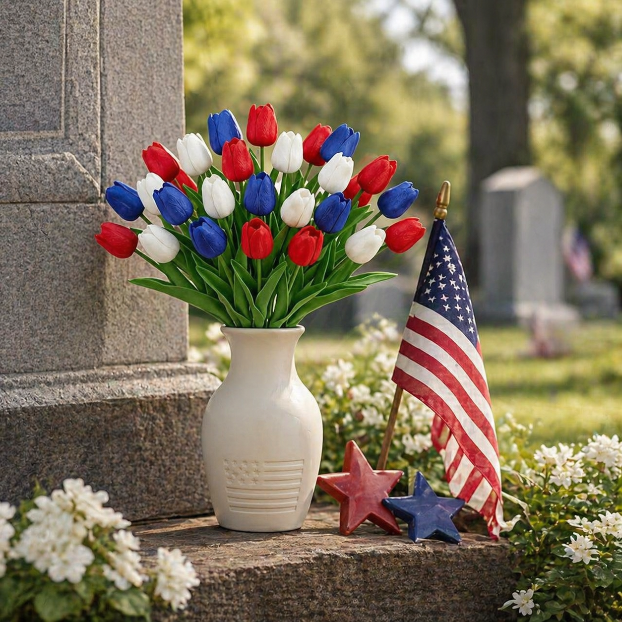 Red, White & Blue Artificial Tulips - 12 Bunches-EASESTER